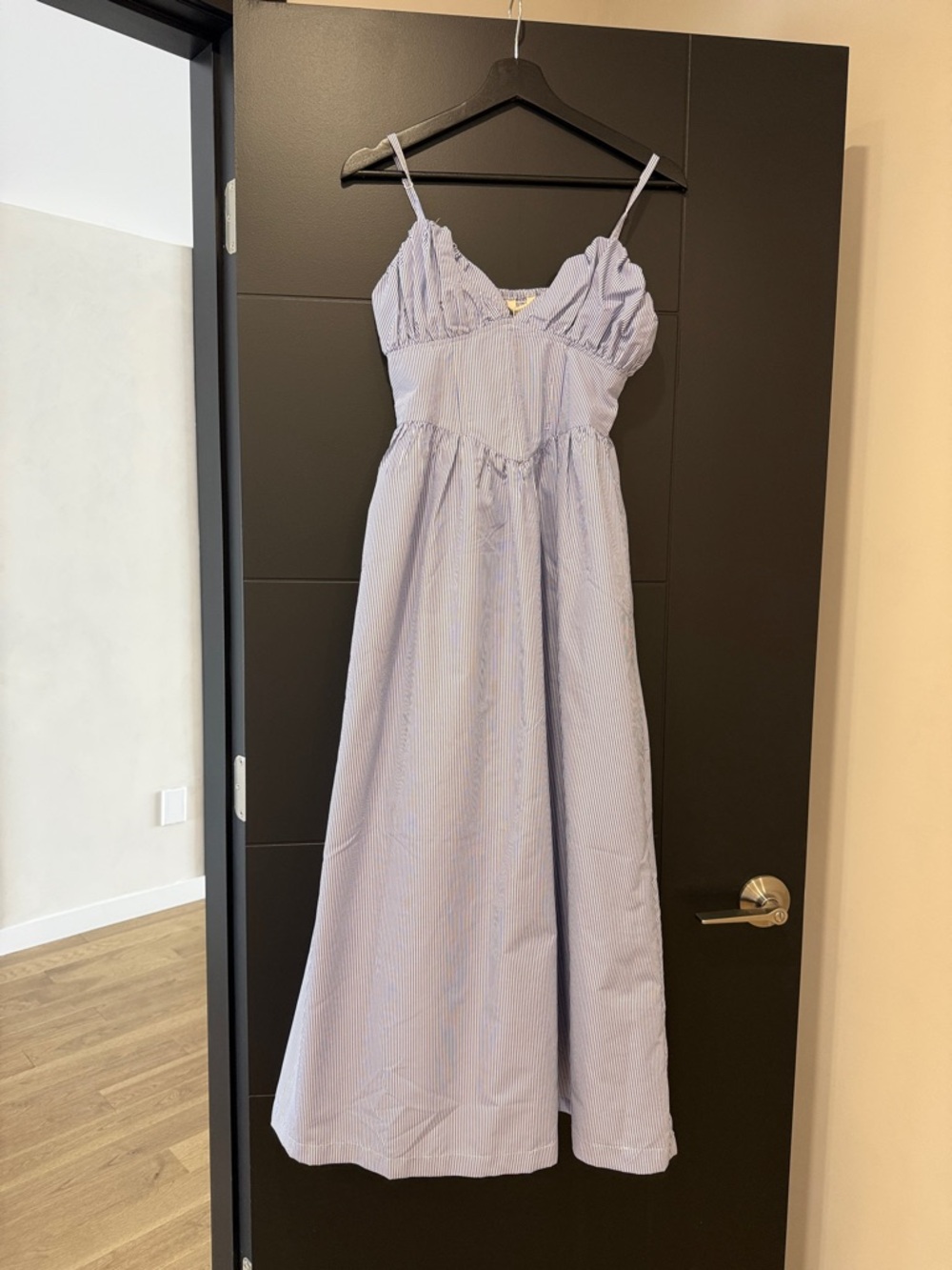 Light Blue Striped Spaghetti Strap MIDI Dress
